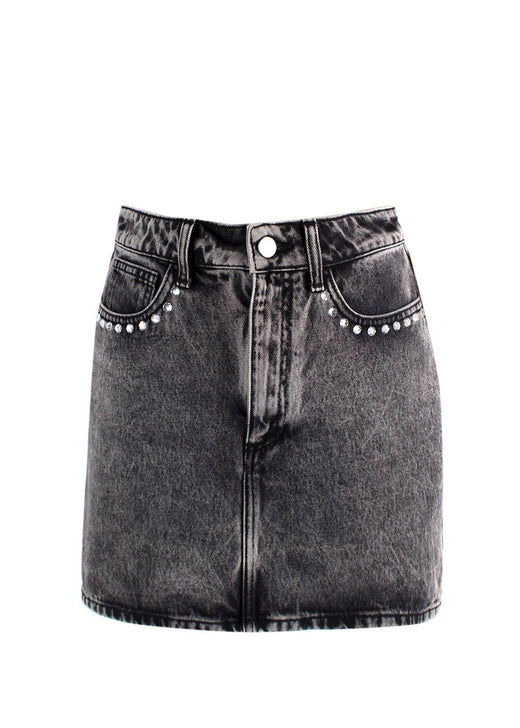 Alessandra Rich Washed Black Denim Mini Skirt