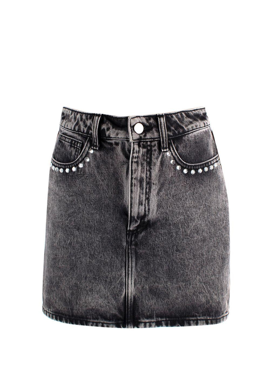 Alessandra Rich Washed Black Denim Mini Skirt