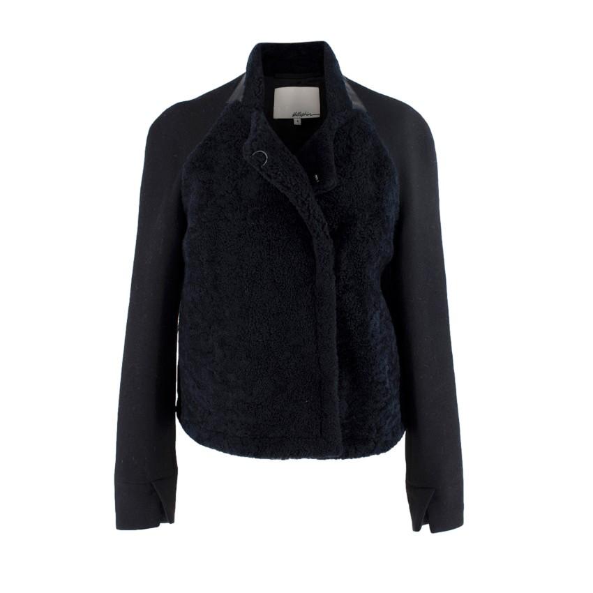 3.1 Phillip Lim Black & Midnight Blue Shearling Wool Jacket