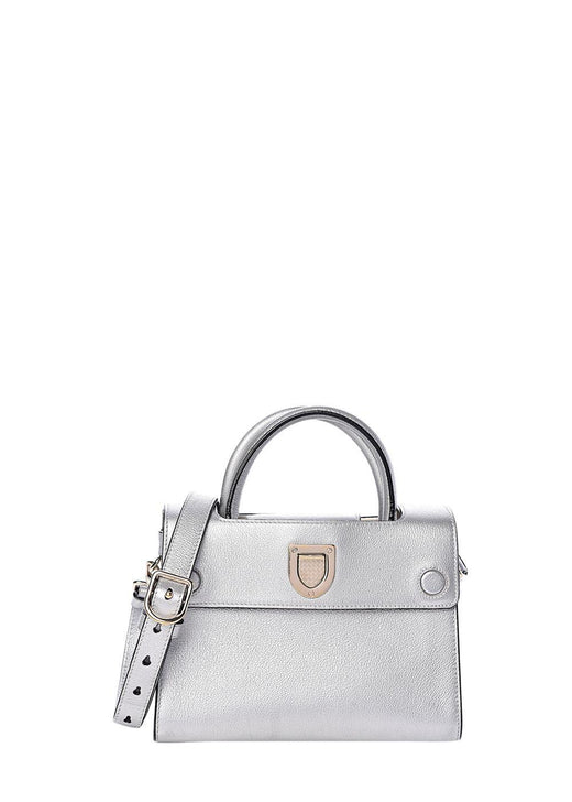 Silver Grained Leather Mini Diorama Bag