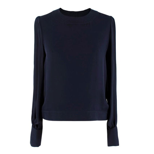 Oscar de la Renta Navy Blue Blouse with Large Rose Button Cuffs