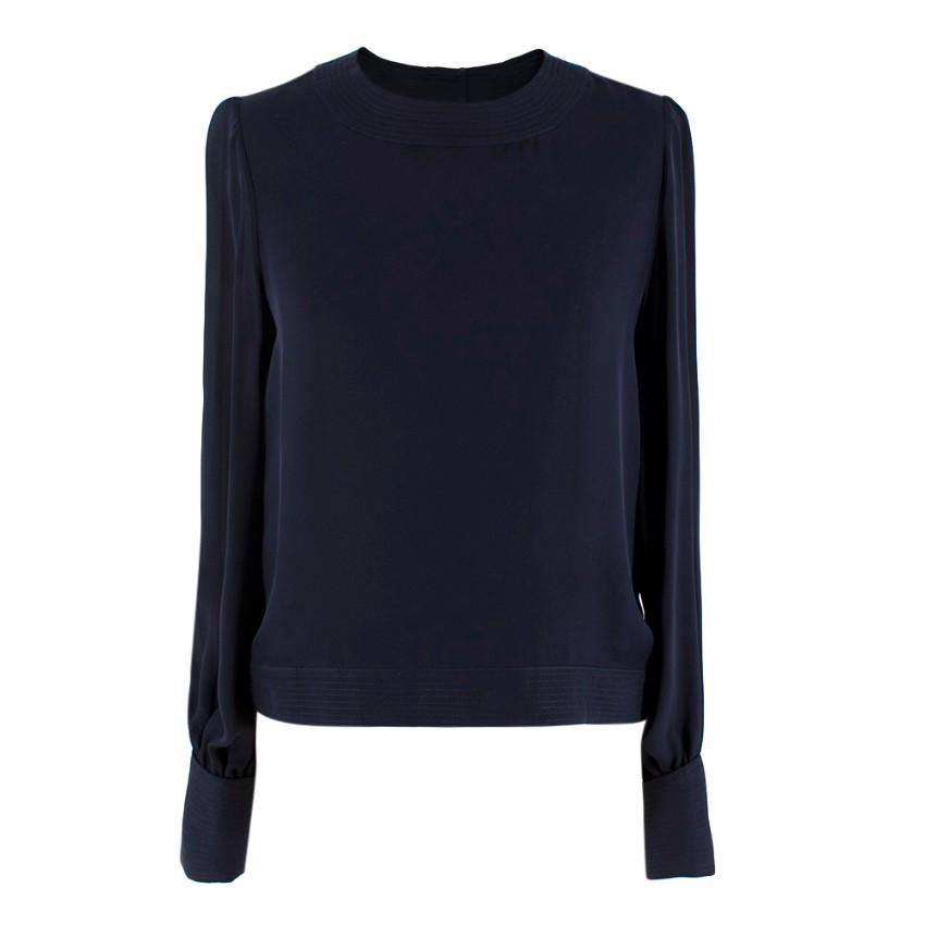Oscar de la Renta Navy Blue Blouse with Large Rose Button Cuffs