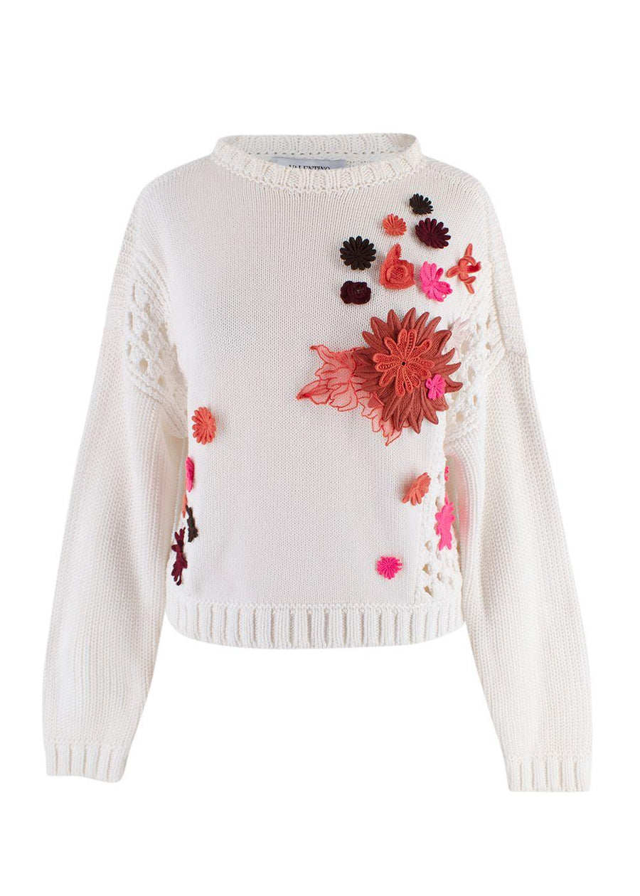 Valentino Ivory Floral Applique Cropped Jumper