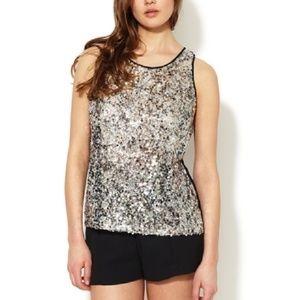 Sandro Sequin Embellished Sheer Tie Back Sleeveless Top