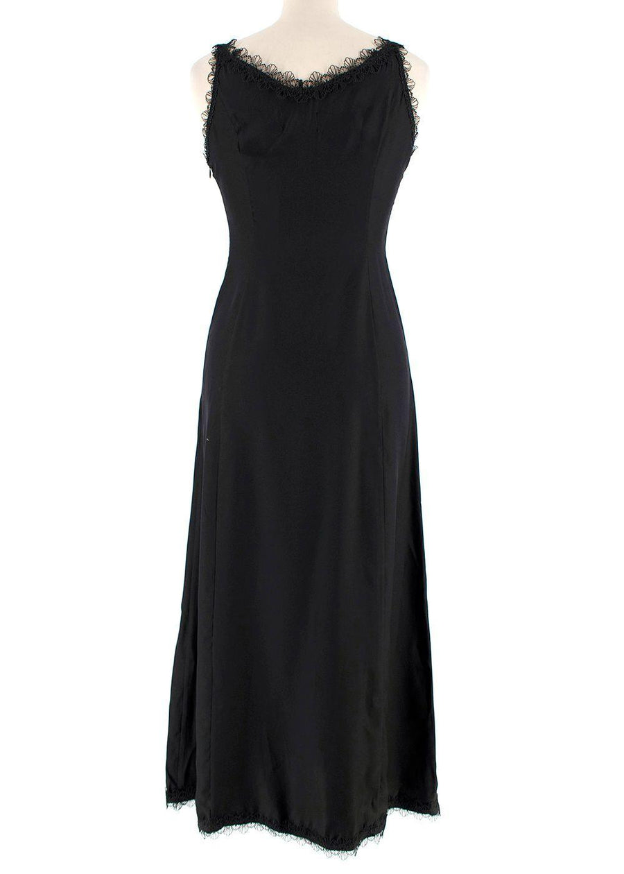HVN Black Silk Bow Detail Maxi Dress