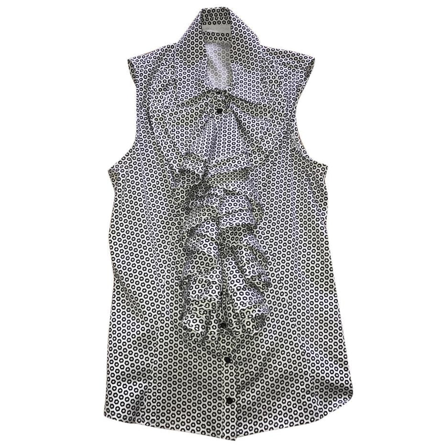 Anne Fontaine Geometric Monochrome Frill Sleeveless Blouse