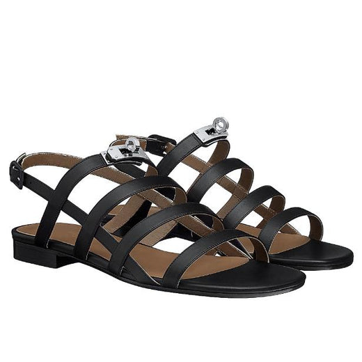 Hermes Black Leather Transat Sandals