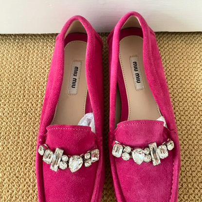Fuschia Pink Embellished Suede Moccasins