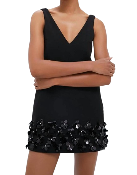 Self Portrait Sequin Embellished Black Mini Dress