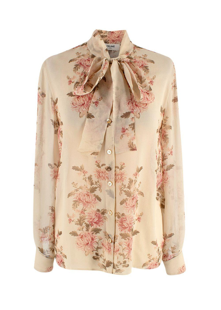 Celine Floral Print Sheer Silk Blouse
