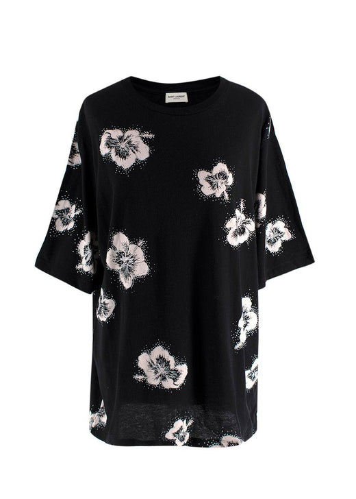 Saint Laurent Black Hibiscus Flower Print Top