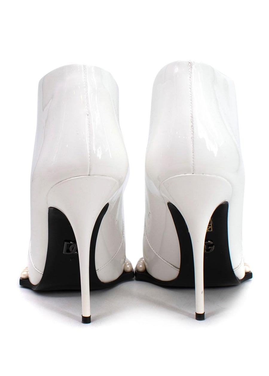 Dolce & Gabbana White Pearl Studded Cowboy Ankle Boots