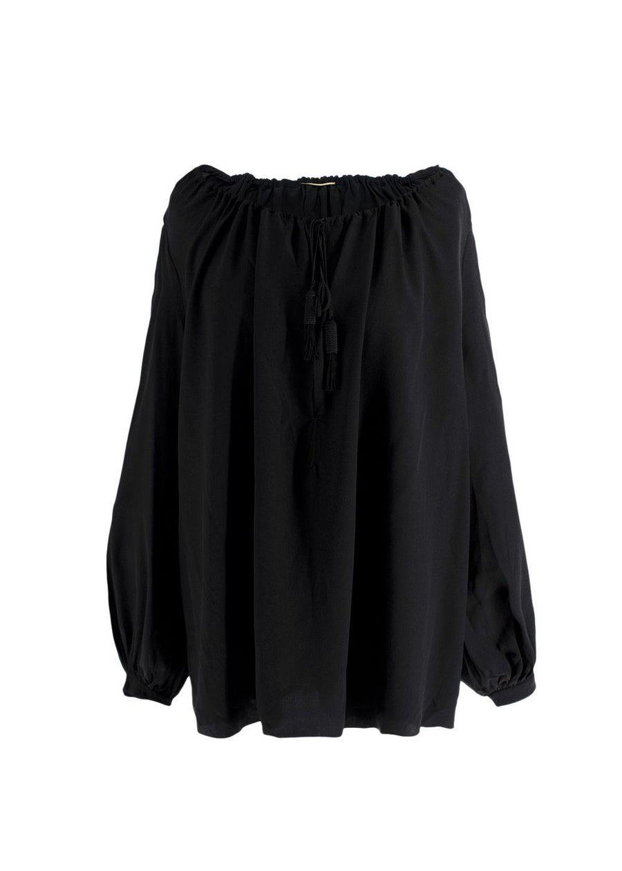 Saint Laurent Black Silk Peasant Blouse
