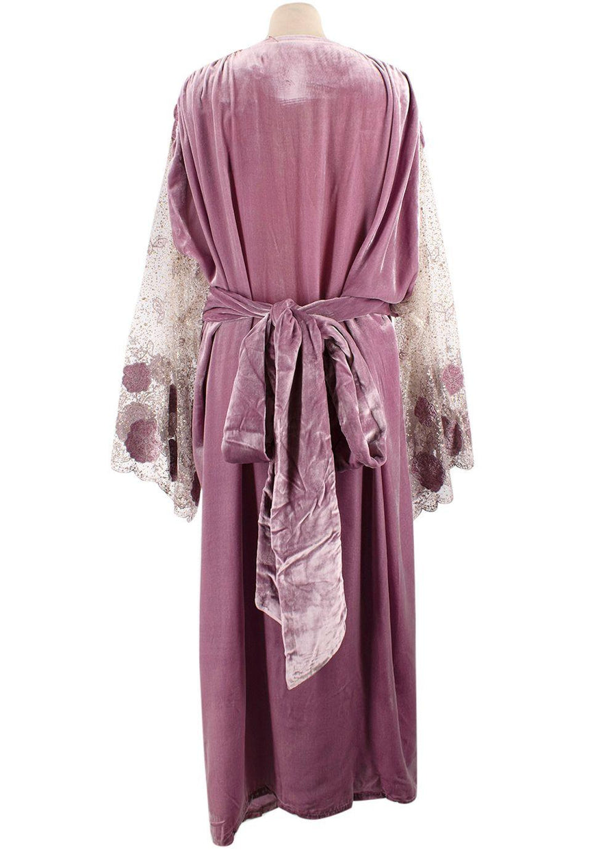 Elegant Embroidery Pink Velvet Wrap Kaftan