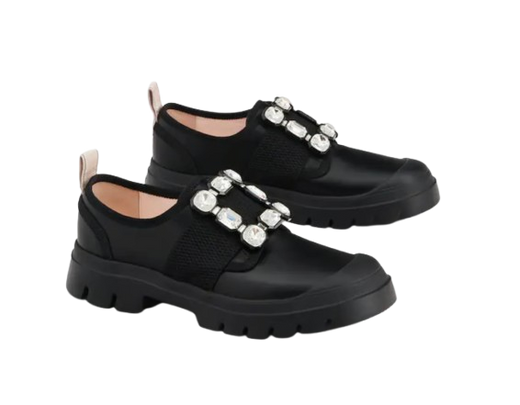 Roger Vivier Black Leather Walkie Viv Flats