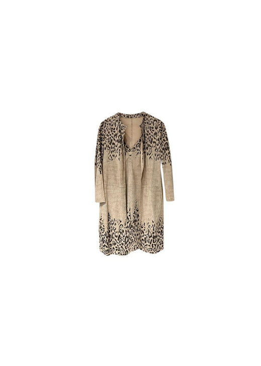Beige Leopard Print Leather Dress & Jacket