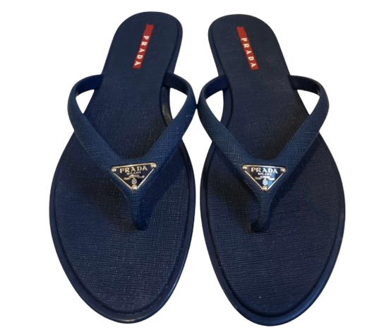 Prada Navy Alligator Sandals