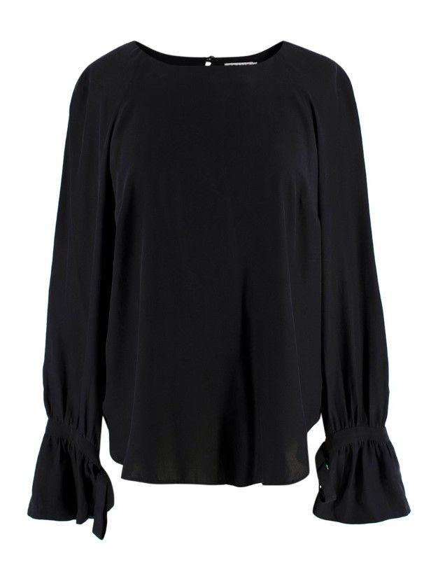 Frame Black Silk Voluminous Cuff Blouse
