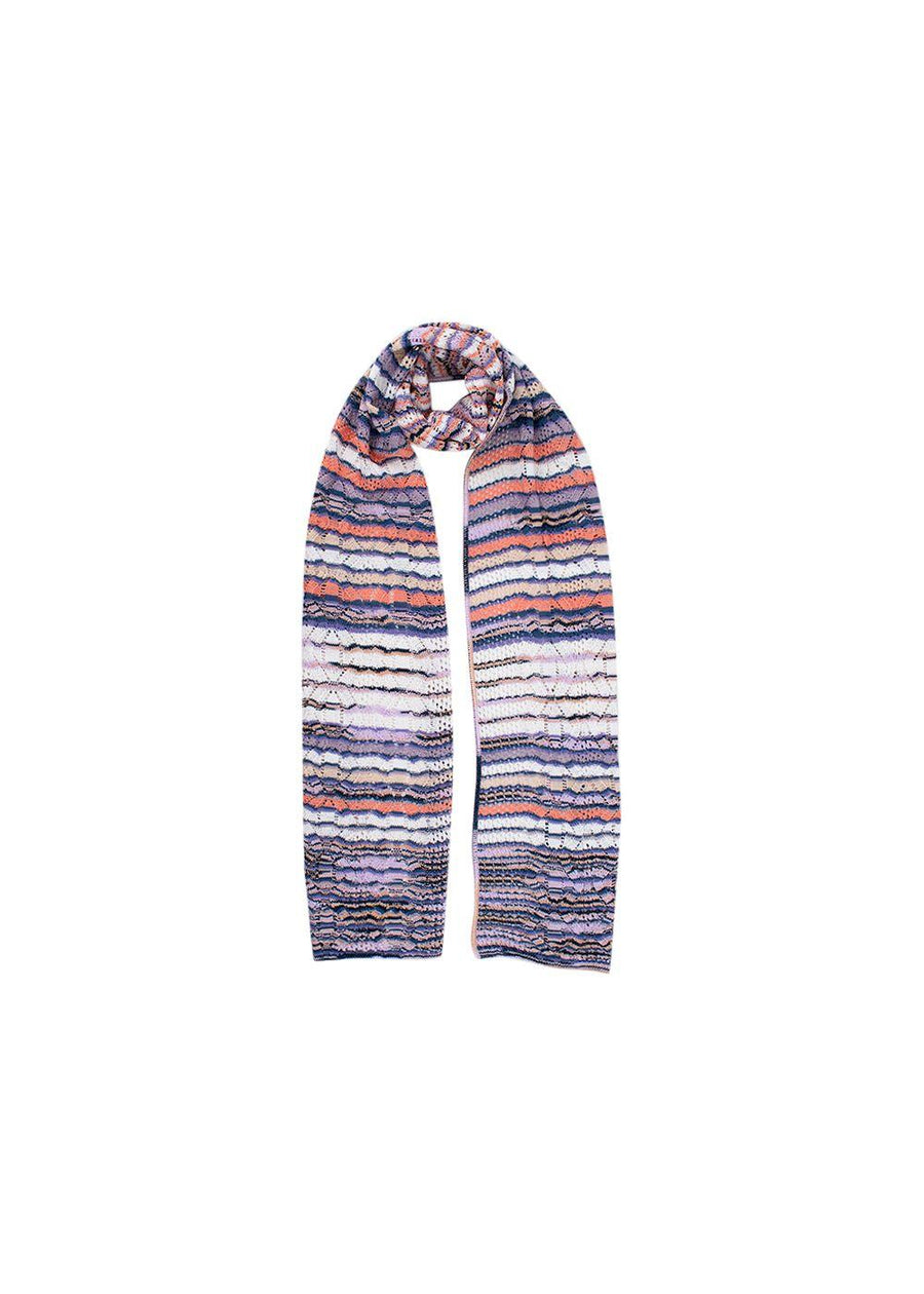 Purple & Peach Open Knit Striped Scarf