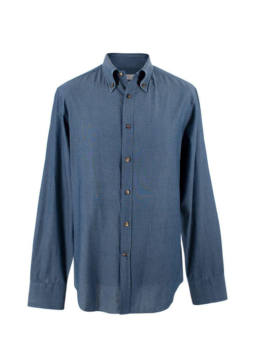Brunello Cucinelli Blue Cotton Patterned Shirt