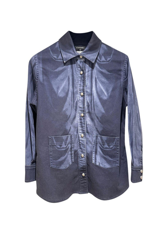 Chanel Blue Denim Shirt with CC Embossed Buttons