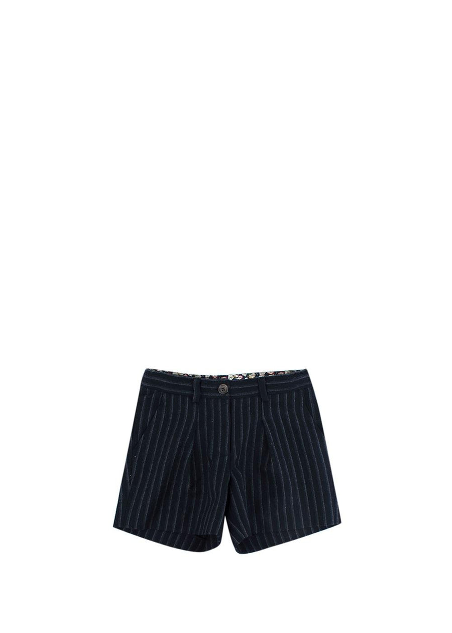 Navy Pinstripe Wool Tailored Shorts