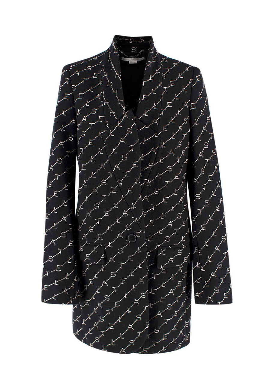 Stella McCartney Black Logo Print Wool Blend Coat