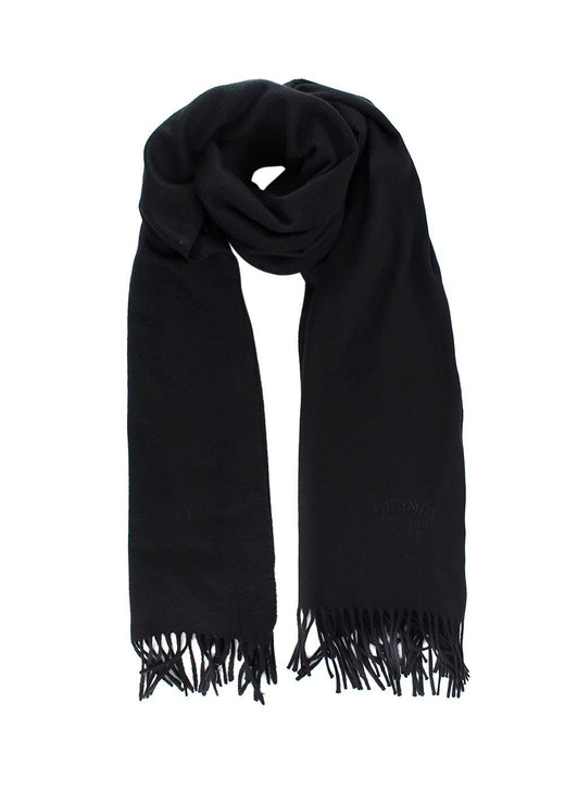 Hermes Black Cashmere Tassel Scarf