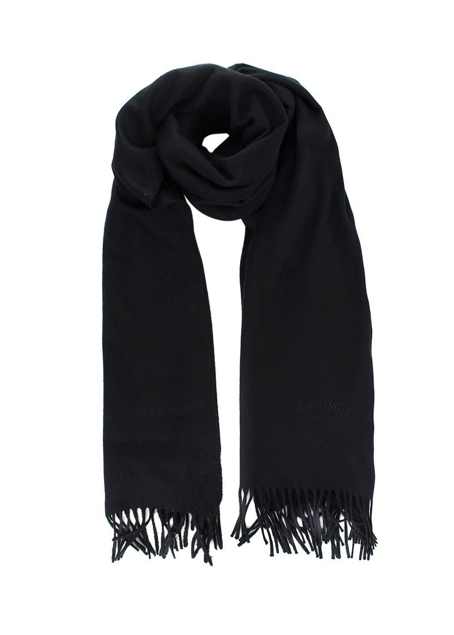 Hermes Black Cashmere Tassel Scarf