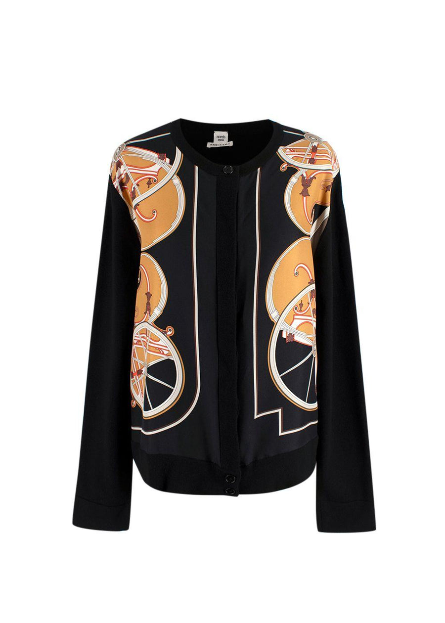 Hermes Black Patterned Silk Twillaine Cardigan