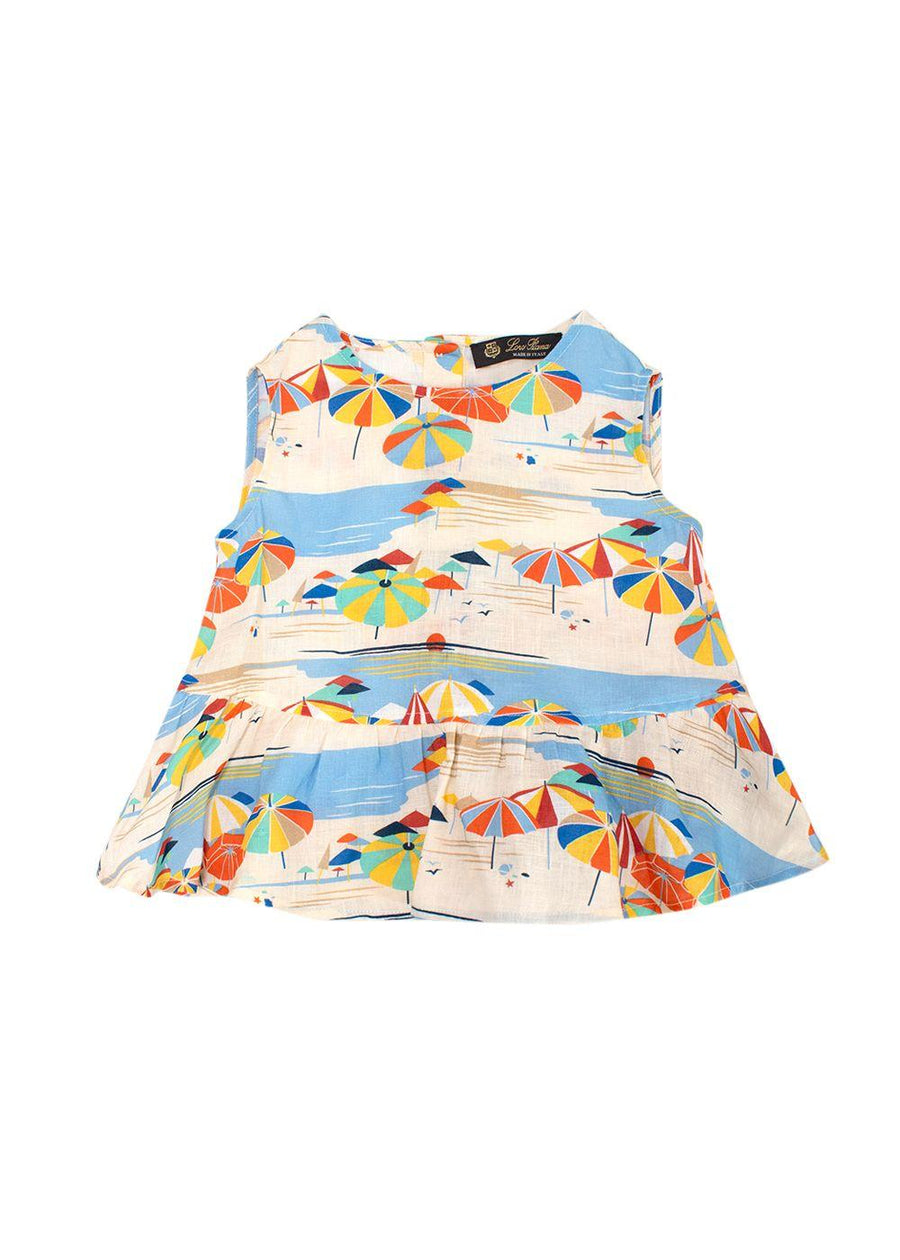 Loro Piana Kids Beach Print Iza Linen Top 2 Years