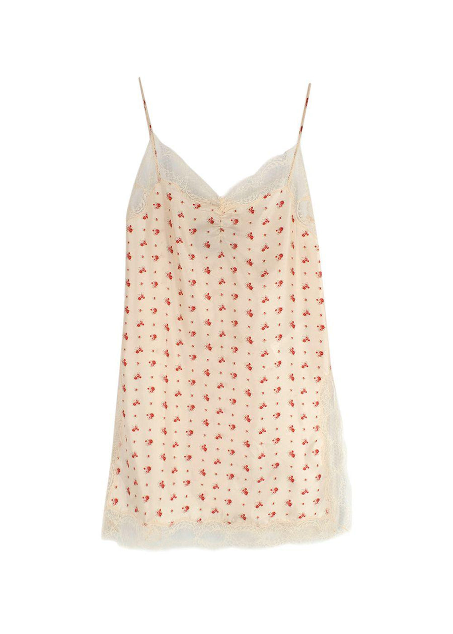 Gucci Rose Print Silk Lace Trimmed Cami Top
