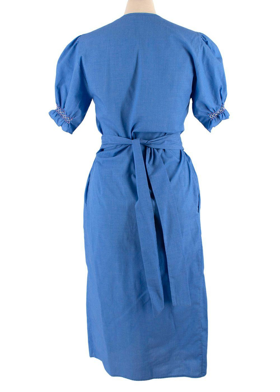 Loretta Caponi Blue Marina Smocked Voile Dress