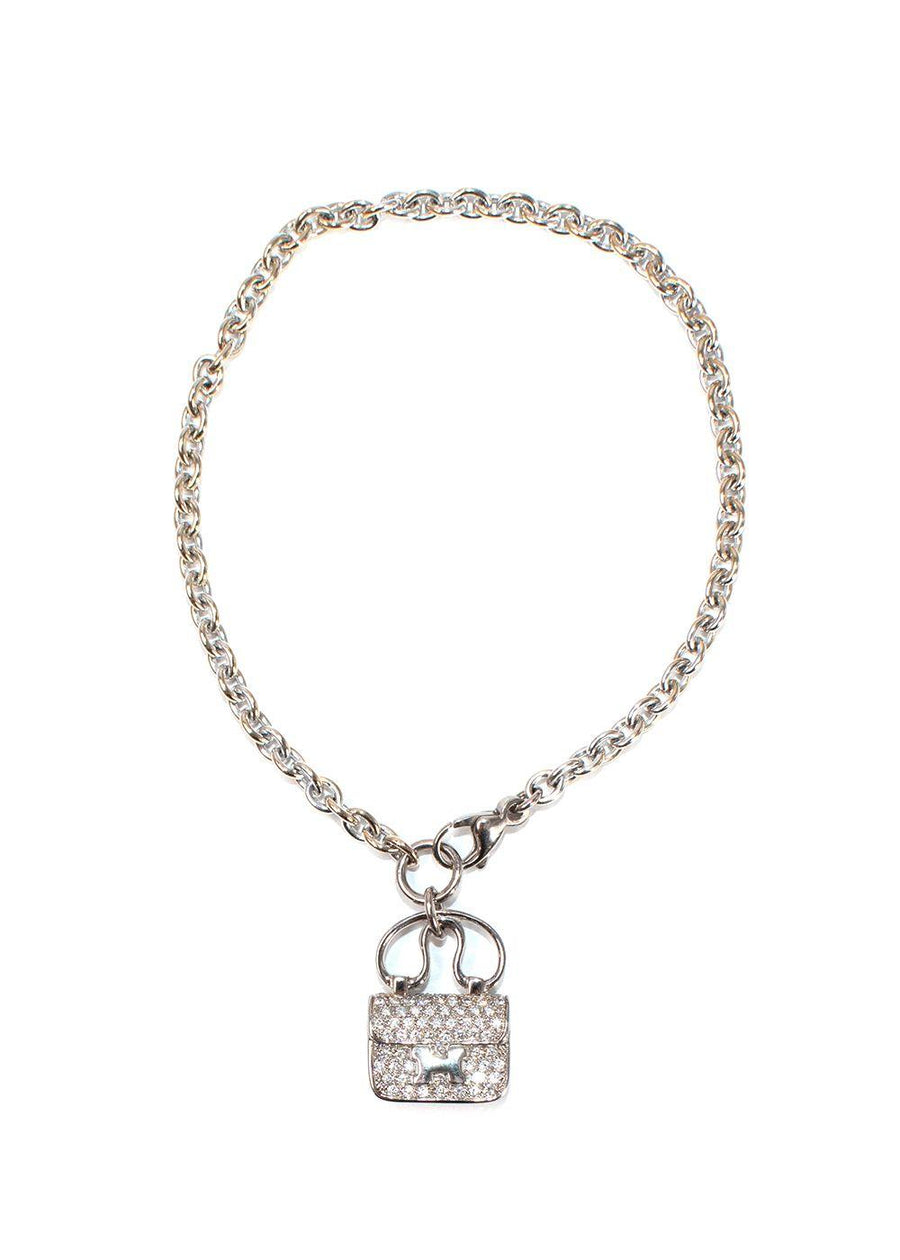 Hermes 18K White Gold Diamond Constance Amulettes Bracelet