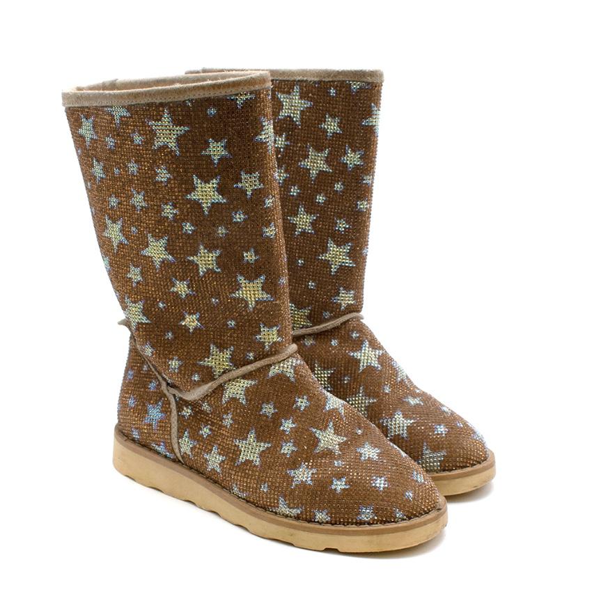 Missouri Kids Crystal Gold Stars Pattern Shearling-lined Boots