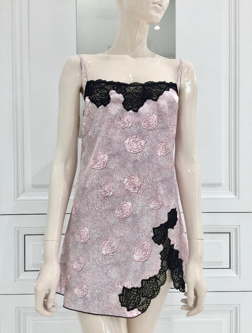 Cotton Club Couture Rose Satin & Leavers Lace Chemise