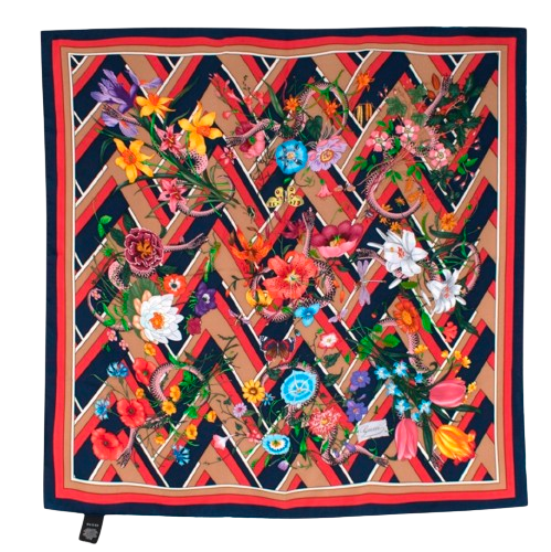 Gucci Floral And Sanke Print Silk Square