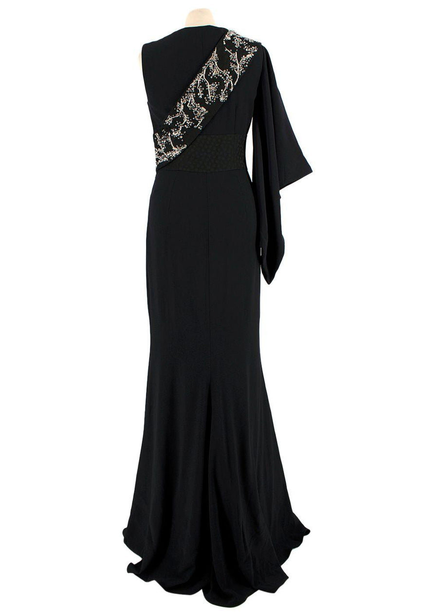Alexander McQueen Crystal Embellished Black Draped Sleeve Gown
