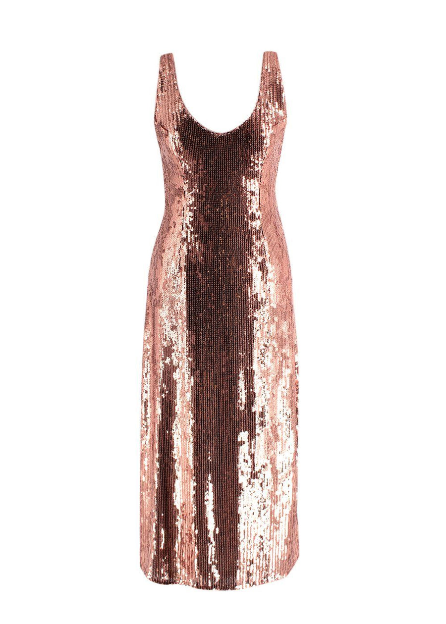 Galvan Rose Gold Mirror Sequin Valletta Dress