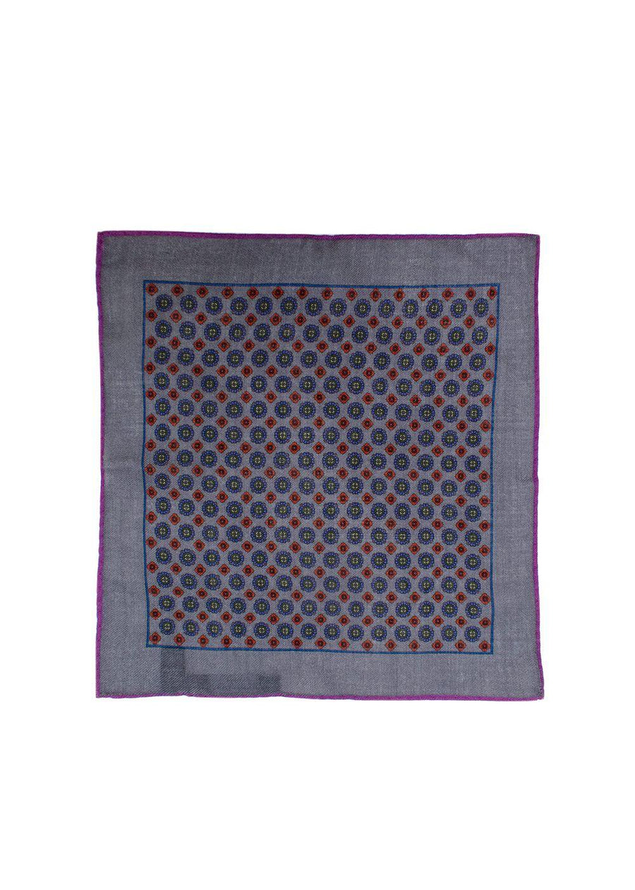 Timothy Everest Grey and Purple Patterned Pocket Square
