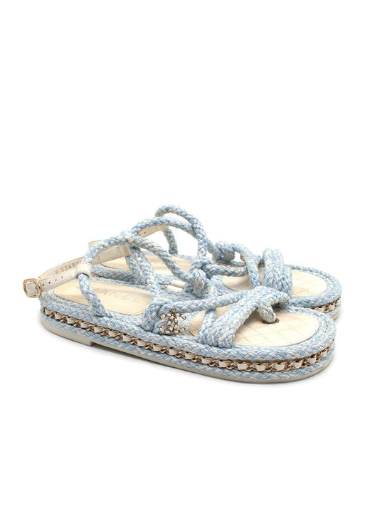 Chanel Cord Blue Rope Chain Flat Sandals