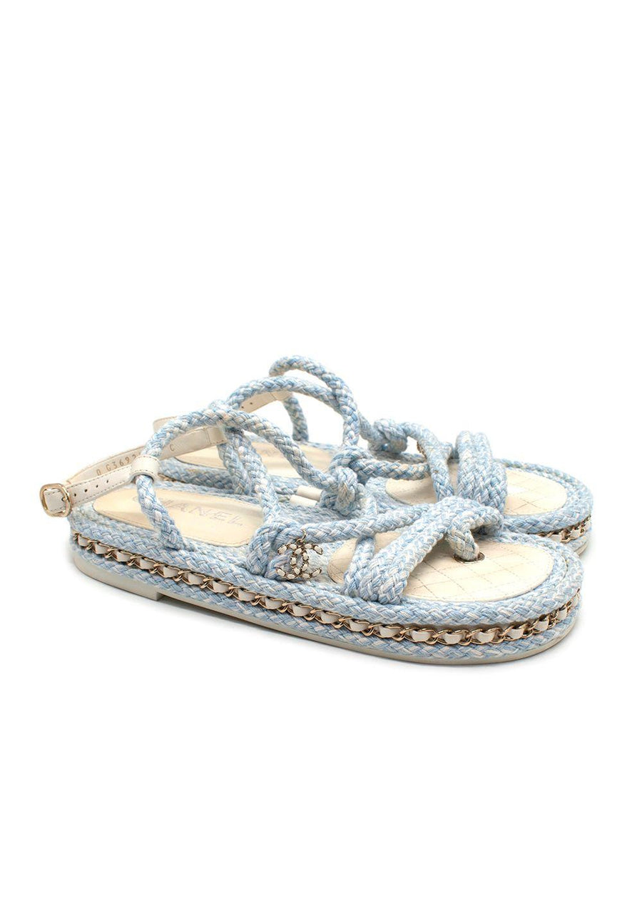 Chanel Cord Blue Rope Chain Flat Sandals