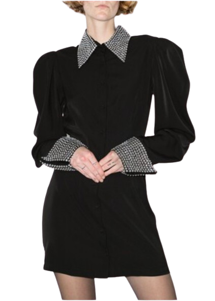 De La Vali Black El Paso Crystal Embellished Shirt Dress