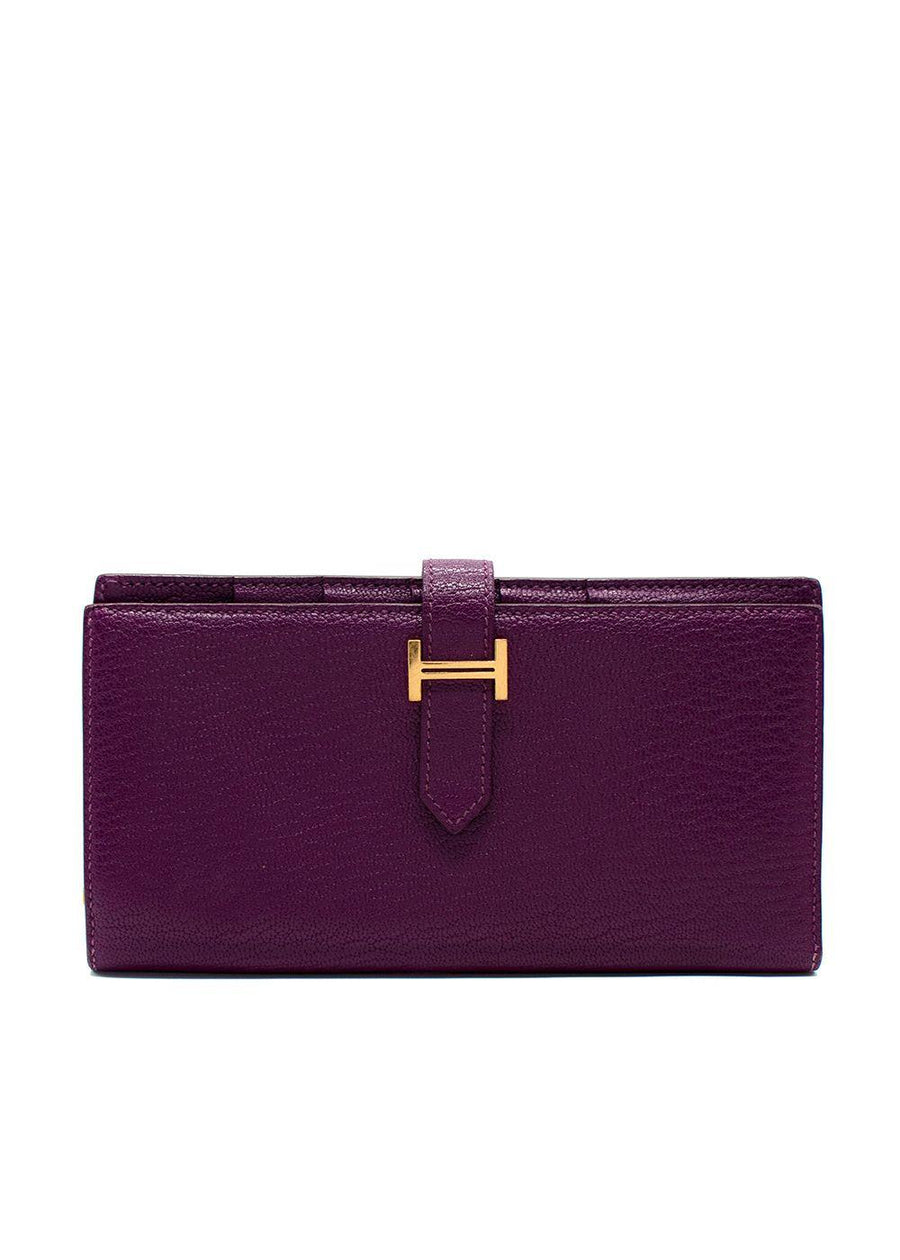Hermes Purple Bearn Wallet with Gold Hardware