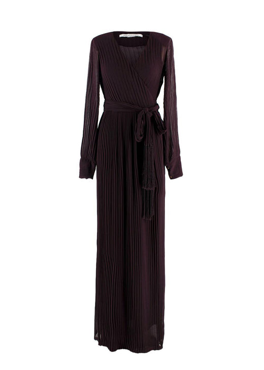 Diane Von Furstenberg Burgundy Pleated Wrap Maxi Dress