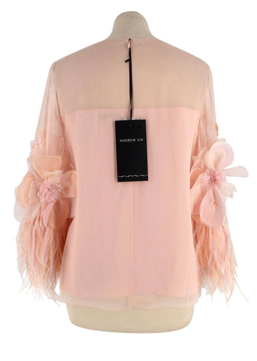 Andrew GN Blush Pink Floral and Feather Detail Top