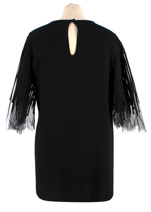 Oscar De La Renta Mesh Trimmed Black Silk Blend Top