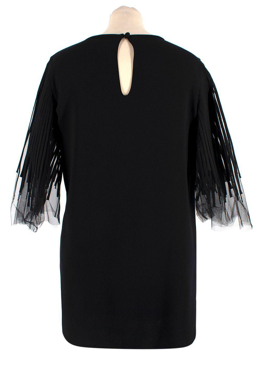 Oscar De La Renta Mesh Trimmed Black Silk Blend Top