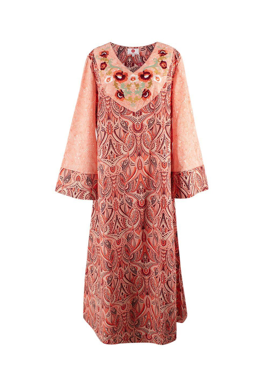 Elegant Embroidery Coral Embroidered Kaftan
