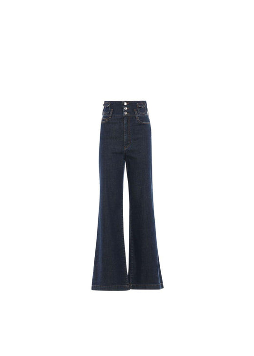 Indigo wash denim ultra-high rise flared jeans